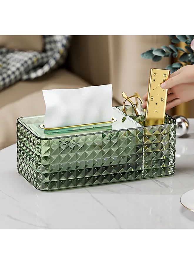 Modern Geometric Tissue Box Holder With Remote Storage In Light Luxury Green - Image 1
