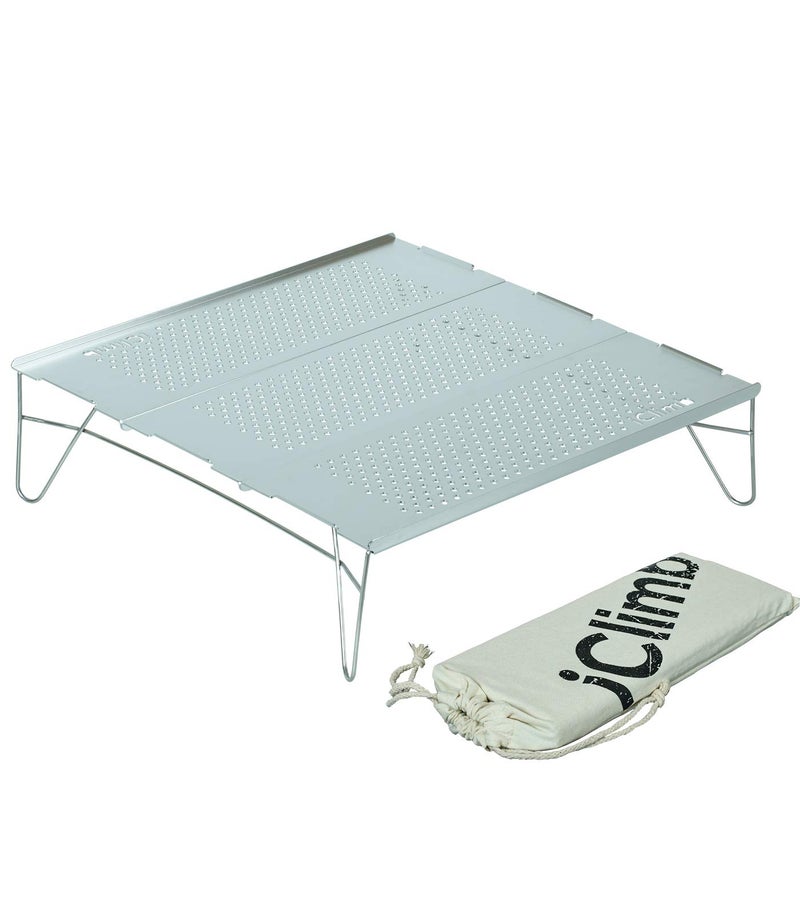 iClimb Mini Solo Folding Table Ultralight Compact for Backpacking Camping Hiking Beach Picnic Silver  L