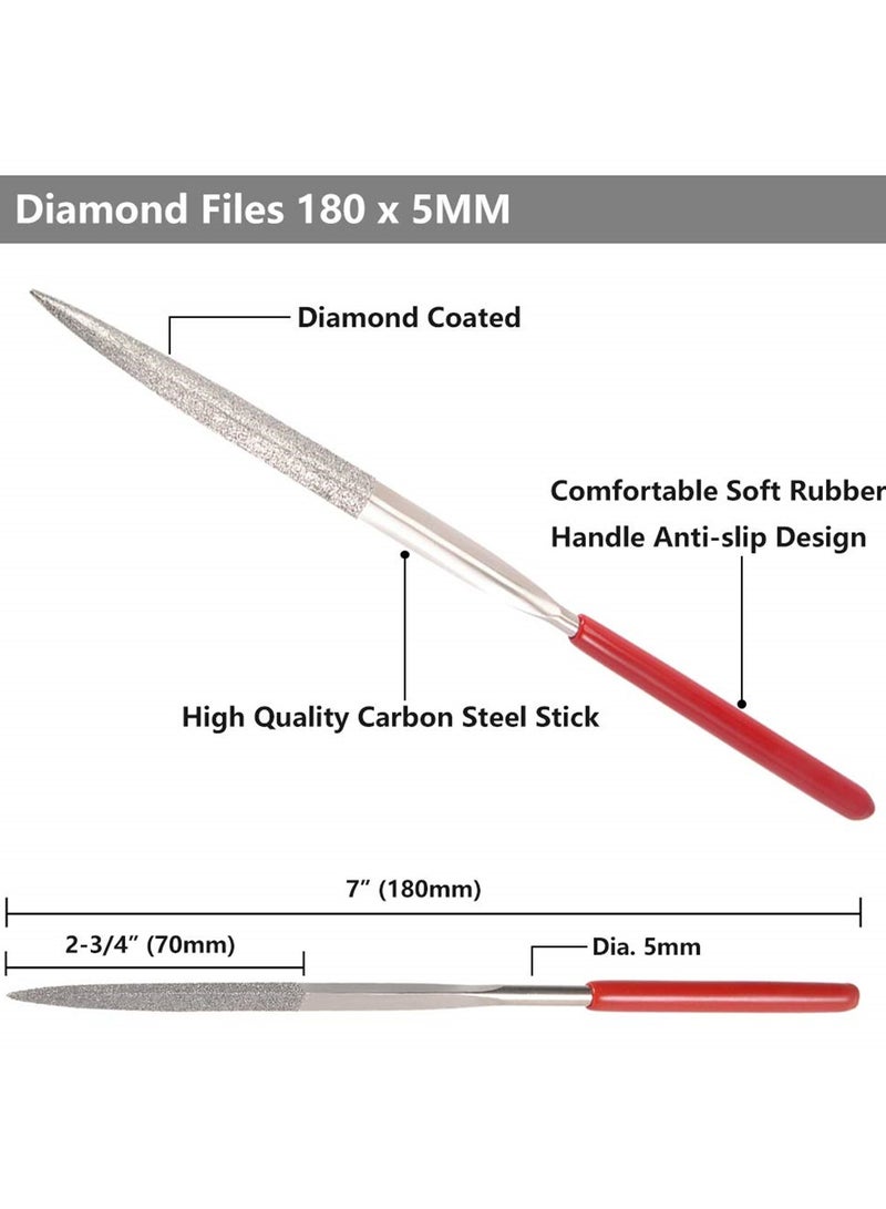 Fine Diamond File Set, Metal Needle Files in Round, Triangular, Square, Flat Shapes, Jeweler Files for Glass, Wood, Stone, Jewelry Carving, Sanding, and Polishing, 5x180mm, 10Piece - Image 4