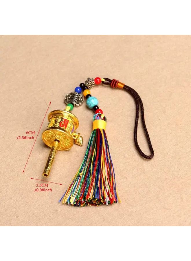 Ethnic Style Car Pendant Golden with Small Colored Spikes Six Syllable Mantra Jewelry Prayer Wheel Drip Oil Alloy Spiritual Accessory Cultural Charm Detailed Craftsmanship - Image 4