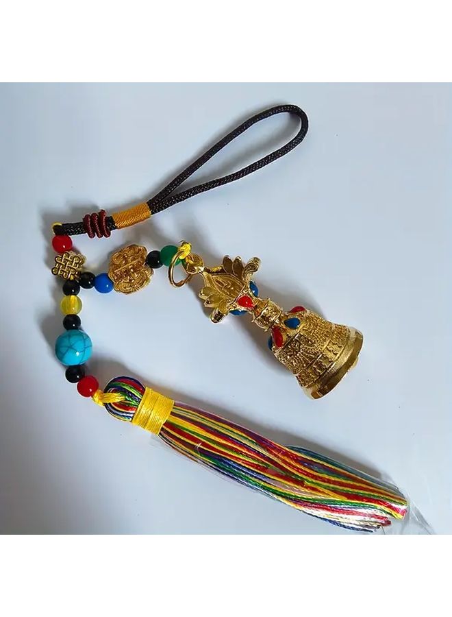 Ethnic Style Car Pendant Golden with Small Colored Spikes Six Syllable Mantra Jewelry Prayer Wheel Drip Oil Alloy Spiritual Accessory Cultural Charm Detailed Craftsmanship - Image 2