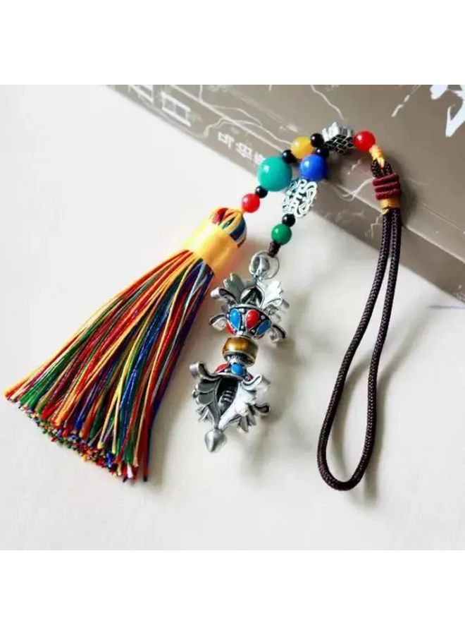 Ethnic Style Car Pendant Golden with Small Colored Spikes Six Syllable Mantra Jewelry Prayer Wheel Drip Oil Alloy Spiritual Accessory Cultural Charm Detailed Craftsmanship - Image 1