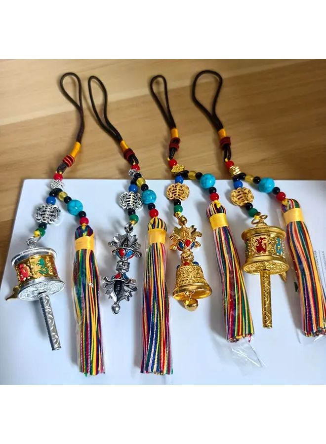 Ethnic Style Car Pendant Golden with Small Colored Spikes Six Syllable Mantra Jewelry Prayer Wheel Drip Oil Alloy Spiritual Accessory Cultural Charm Detailed Craftsmanship - Image 5