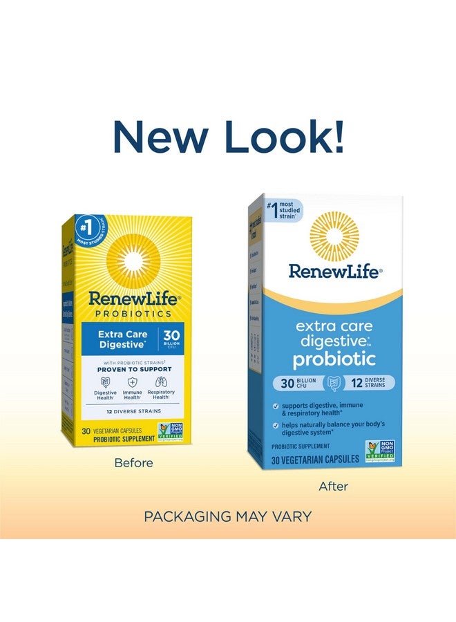 Renew Life كبسولات بروبيوتيك رينو لايف إكسترا كير للهضم، مكمل يومي يدعم الصحة المناعية والهضمية والتنفسية، L. Rhamnosus GG، خالي من الألبان وفول الصويا والغلوتين، 30 مليار CFU، 30 حبة - Image 2