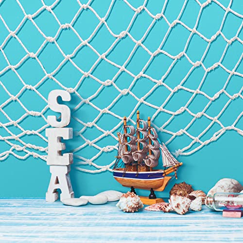 Unittype 6 Pcs Fish Net Decorative and Tablecloth Set, Cotton Fishnet and Plastic Table Cover Decorations Set for Nautical Themed Party Baby Shower Pirate Decorations Mermaid Party(Fresh Color) - Image 4
