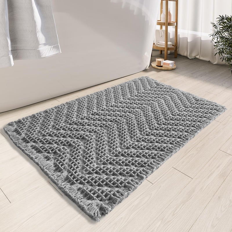 BULULOM Upgraded Bath Mat, Non Slip, Machine Washable - Super Absorbent Waffle Weave, Rubber Backed, Ultra Soft - Gray, 17" x 24" - Image 1