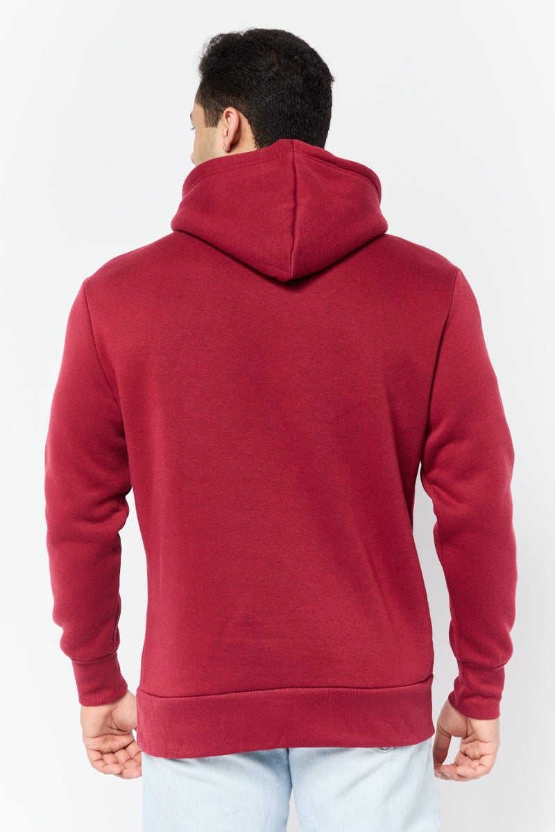 KANGAROO Men Embroidered Logo Long Sleeves Hoodie, Dark Red  - Image 4