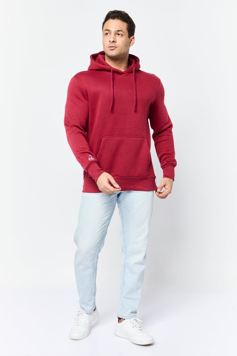 KANGAROO Men Embroidered Logo Long Sleeves Hoodie, Dark Red  - Image 3