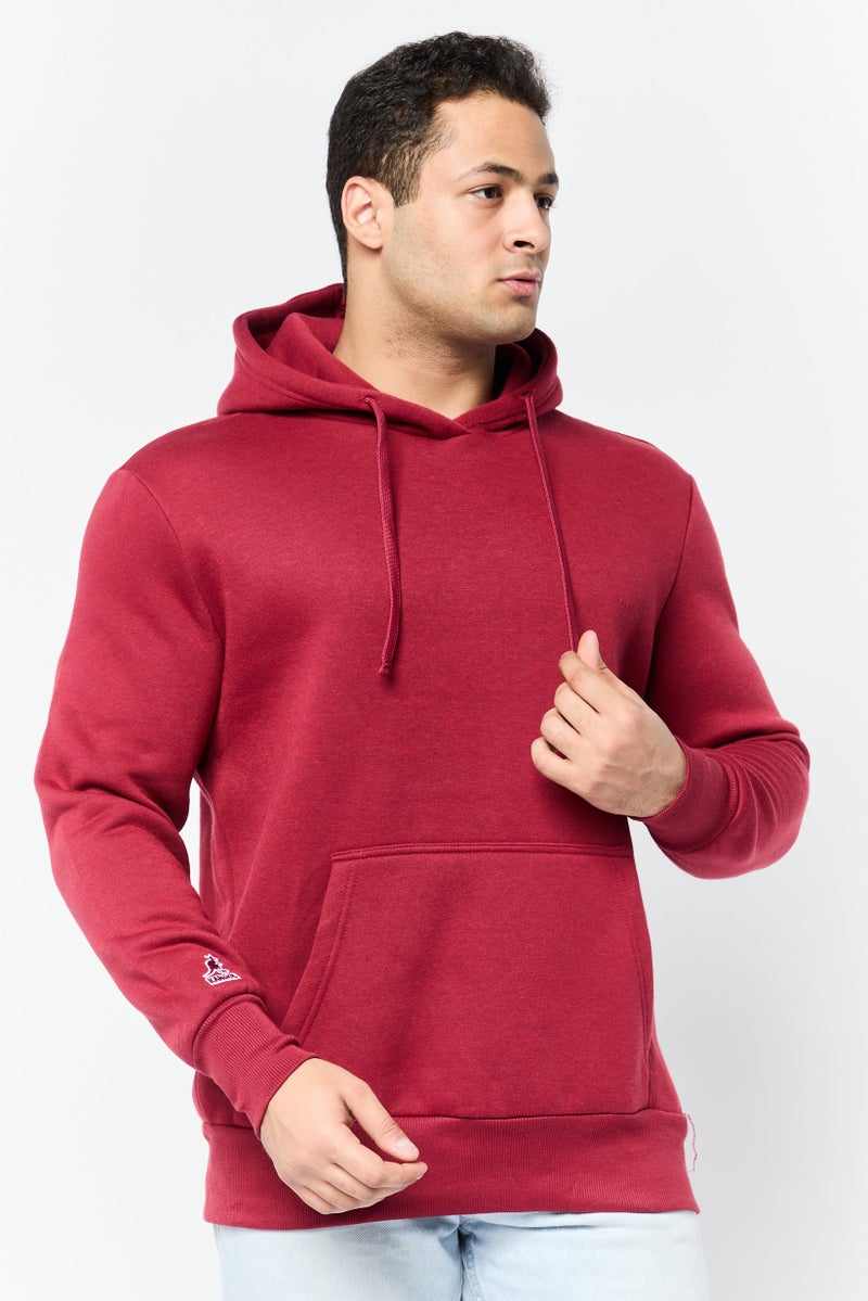 KANGAROO Men Embroidered Logo Long Sleeves Hoodie, Dark Red  - Image 1
