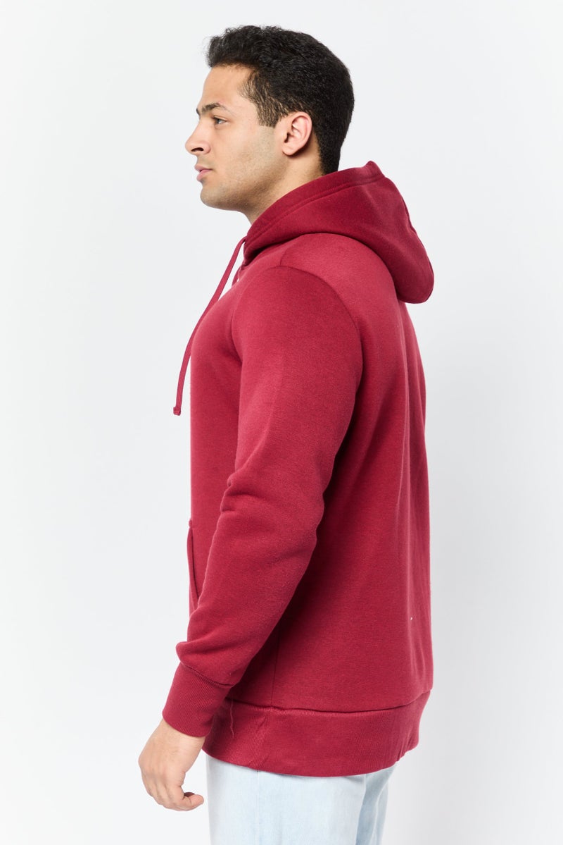 KANGAROO Men Embroidered Logo Long Sleeves Hoodie, Dark Red  - Image 2