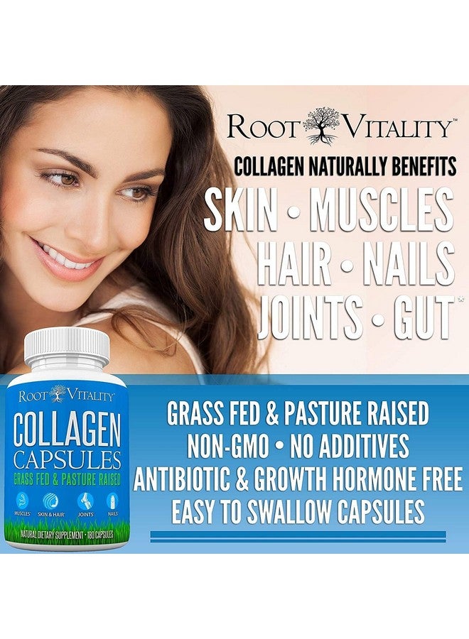 Root Vitality Collagen Capsules Collagen Pills 180 Count For Skin Hair Nails & Joints Collagen Supplements For Women & Men Grass Fed Nongmo Collagen Peptides Pills - Image 3