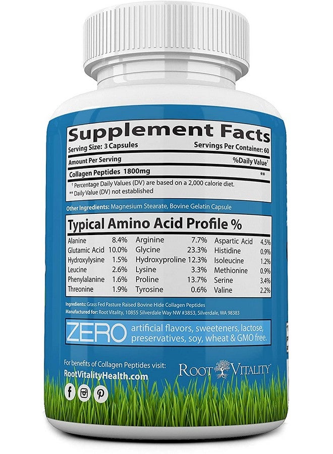 Root Vitality Collagen Capsules Collagen Pills 180 Count For Skin Hair Nails & Joints Collagen Supplements For Women & Men Grass Fed Nongmo Collagen Peptides Pills - Image 5