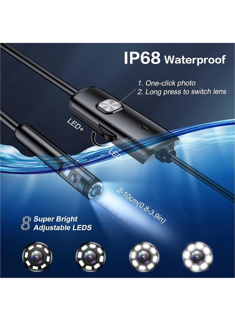 inskam Dual Lens Endoscope Camera with Light-Borescope Inspection Camera with 8+1 Adjustable LED Lights1980P Endoscope Camera with 16.5ft Semi-Rigid Snake Camera IP68 Waterproof for iPhone iPad Android Phone - Image 4
