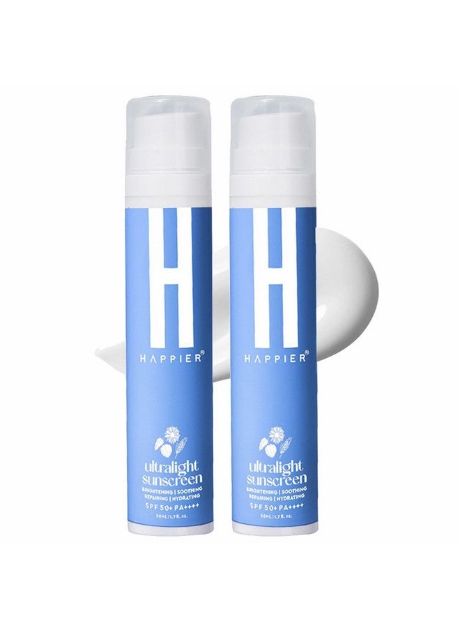 Happier Ultralight Sunscreen Gel 3 In 1 SPF 50 PA++++ | Lightweight, Non-Greasy, Fast Absorbing, No White Cast Sunscreen | Non-Comedogenic Sunscreen Broad Spectrum PA++++ - Pack of 2 - Image 1