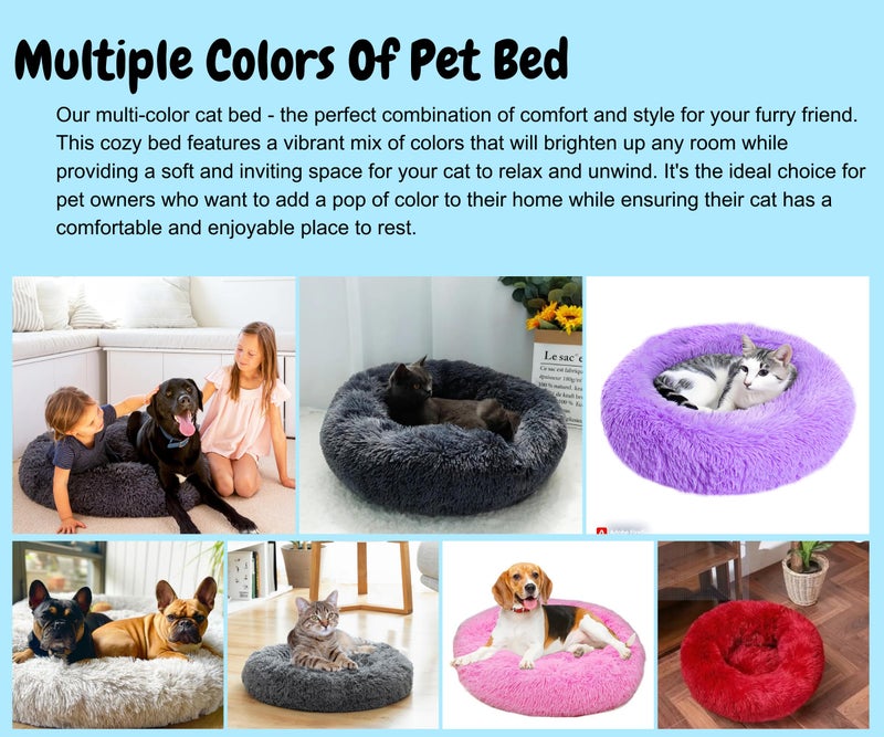 ZEXSAZONE Round Donut Pet Bed for Cats, Puppies, and Dogs, Cozy and Plush, Raised Bedside Support, Both Sides Use Like 2-in-1, Washable, Sizes for Small, Medium, and Large Pets. (Grey, Medium) - Image 5