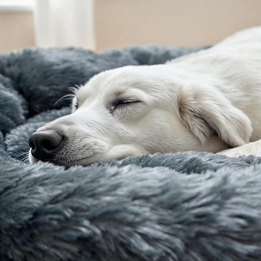 ZEXSAZONE Round Donut Pet Bed for Cats, Puppies, and Dogs, Cozy and Plush, Raised Bedside Support, Both Sides Use Like 2-in-1, Washable, Sizes for Small, Medium, and Large Pets. (Grey, Medium) - Image 4
