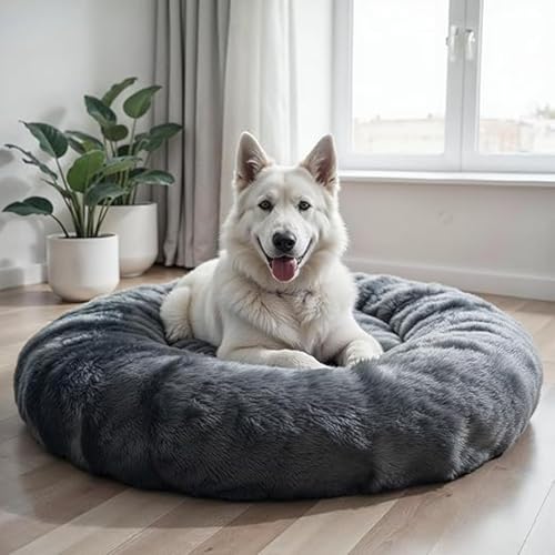 ZEXSAZONE Round Donut Pet Bed for Cats, Puppies, and Dogs, Cozy and Plush, Raised Bedside Support, Both Sides Use Like 2-in-1, Washable, Sizes for Small, Medium, and Large Pets. (Grey, Medium) - Image 1