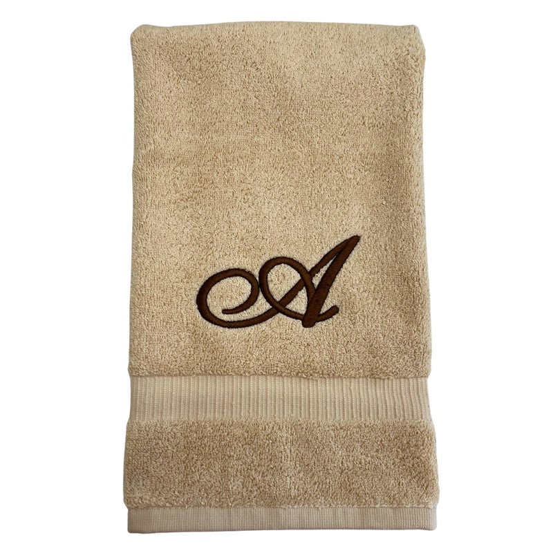 Decorvo Beige Monogrammed Hand Towels for Bathroom - Luxury Hotel Quality Personalized Initial Embroidered Towel for Powder Room, Spa - GOTS Organic Certified - Set of 2 Brown Letter M - Image 4