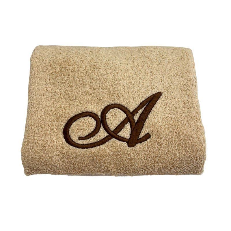 Decorvo Beige Monogrammed Hand Towels for Bathroom - Luxury Hotel Quality Personalized Initial Embroidered Towel for Powder Room, Spa - GOTS Organic Certified - Set of 2 Brown Letter M - Image 5