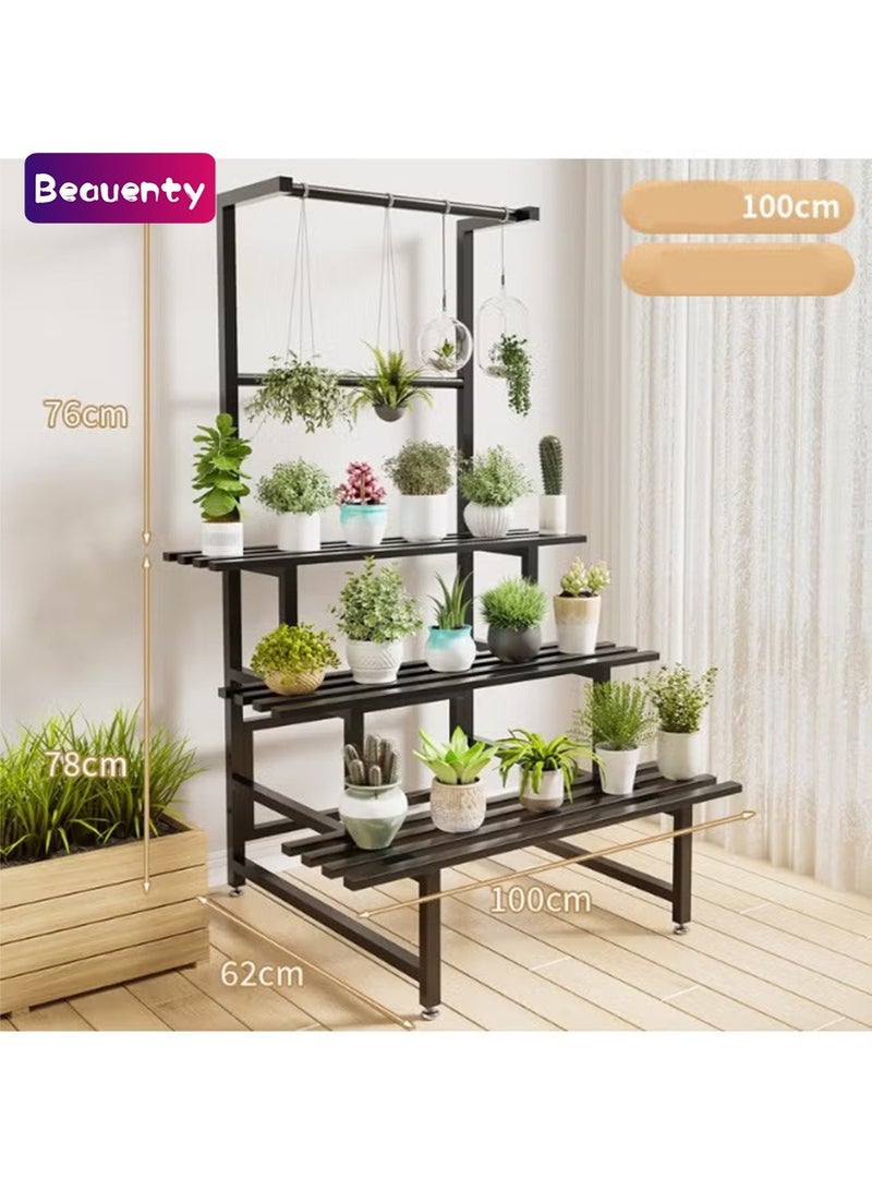 Beauenty 3 Tier Metal Plant Stand Outdoor Indoor Waterproof, Stackable Heavy Duty Tall Plant Shelf Flower Pot Holder for Garden, Display Rack, Black - Image 1