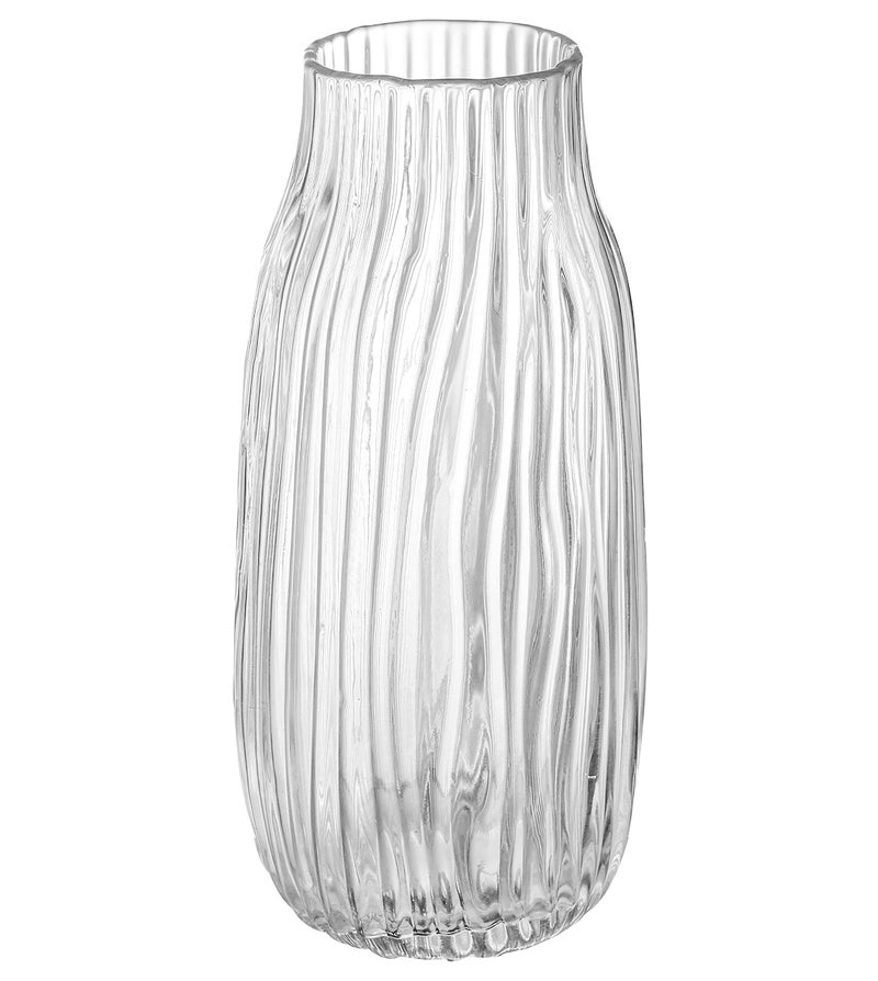 JAKY Global Large Clear Flower Glass Vase for Flower Tall Clear Vases H-12.2"" Simple Striped Design for Home Floor Decor Farmhouse Decor  Centerpiece Coffee Table Decorations - Image 1