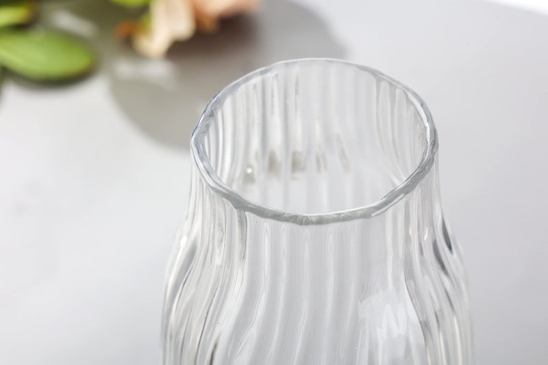 JAKY Global Large Clear Flower Glass Vase for Flower Tall Clear Vases H-12.2"" Simple Striped Design for Home Floor Decor Farmhouse Decor  Centerpiece Coffee Table Decorations - Image 5