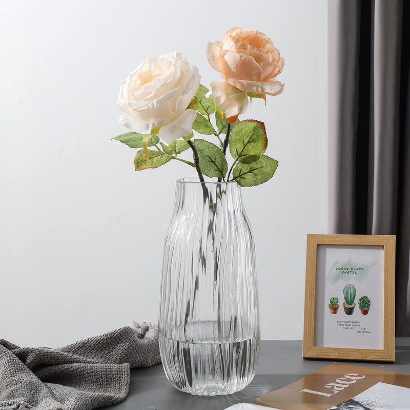 JAKY Global Large Clear Flower Glass Vase for Flower Tall Clear Vases H-12.2"" Simple Striped Design for Home Floor Decor Farmhouse Decor  Centerpiece Coffee Table Decorations - Image 2