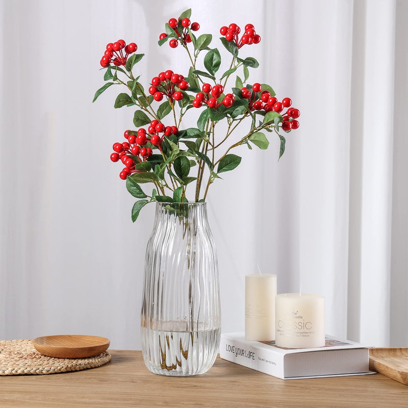 JAKY Global Large Clear Flower Glass Vase for Flower Tall Clear Vases H-12.2"" Simple Striped Design for Home Floor Decor Farmhouse Decor  Centerpiece Coffee Table Decorations - Image 3