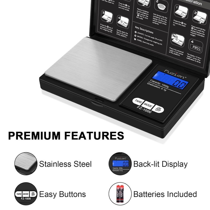 Fuzion Digital Pocket Scale 1000g/0.1g, Small Digital Scales Grams and Ounces, Herb Scale, Jewelry Scale, Portable Travel Food Scale(Battery Included) - Image 3