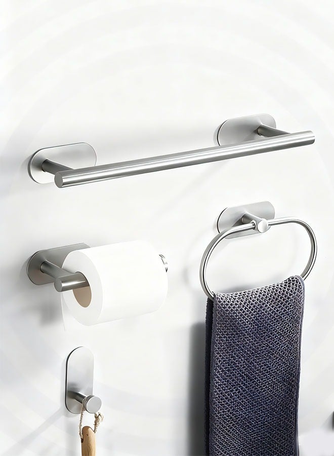 وانغبانغزي طقم من 4 قطع من حامل المناشف وحامل ورق التواليت، إكسسوارات حمام من الفولاذ المقاوم للصدأ، مجموعة حلقة مناشف قابلة للتركيب على الحائط ذاتية اللصق، قضيب حلقة المناشف، حامل ورق التواليت، خطاف للحمام، الدش، المطبخ - Image 1