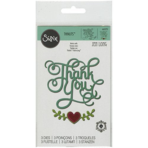 Sizzix 660370 Thinlits Die Set, Phrase, Thank You with Hearts by Jen Long (3 Pack) - Image 1