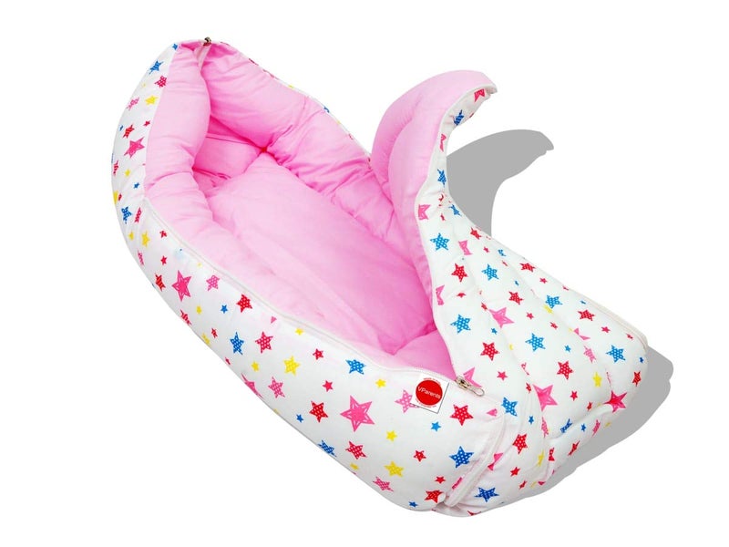 VParents Baby Sleeping Bag Cum Carrying Bag, Portable Bassinet, Unisex Baby Sleeping Bed, Carrying Nest, Cotton, 0-6 Months Joy (Pink) 110316 - Image 1