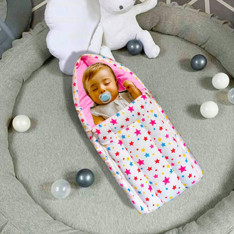 VParents Baby Sleeping Bag Cum Carrying Bag, Portable Bassinet, Unisex Baby Sleeping Bed, Carrying Nest, Cotton, 0-6 Months Joy (Pink) 110316 - Image 2