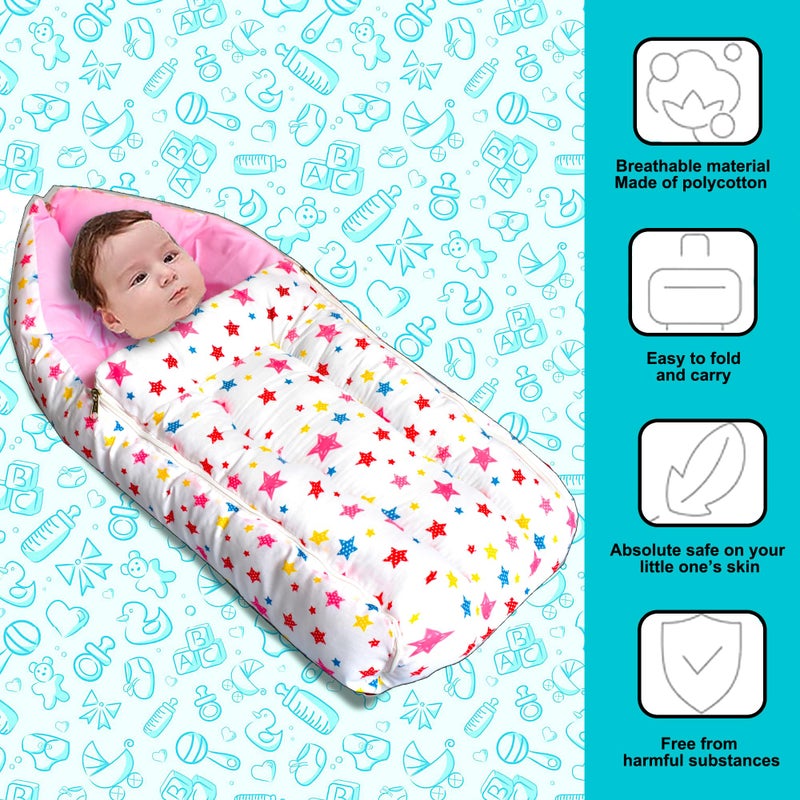VParents Baby Sleeping Bag Cum Carrying Bag, Portable Bassinet, Unisex Baby Sleeping Bed, Carrying Nest, Cotton, 0-6 Months Joy (Pink) 110316 - Image 3