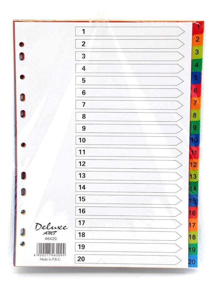 DELUXE 49420 PLASTIC DIVIDER A4 1-20 COLOR WITH NUMBER