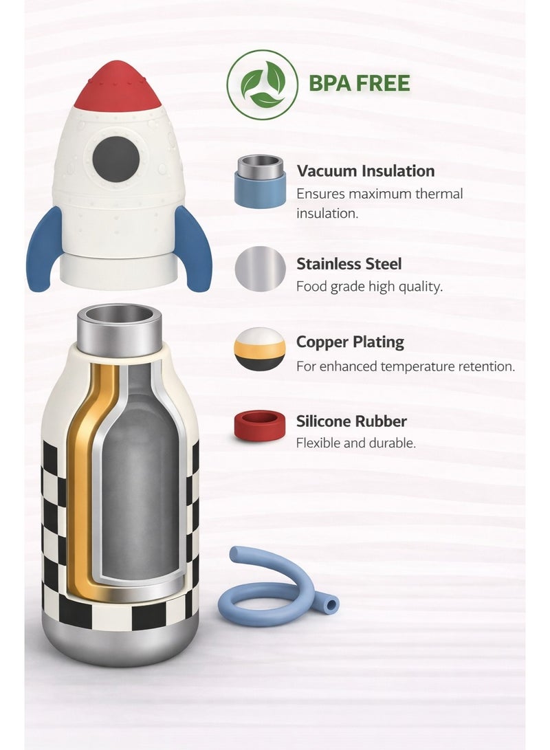Asobu Rocket Bestie Bottle 16oz Kids Insulated Water Bottle with Straw, Vacuum Stainless Steel, Leakproof BPA-Free, Cute Rocket Design, Cold 24h Hot 12h, Durable School Travel Bottle - Image 4