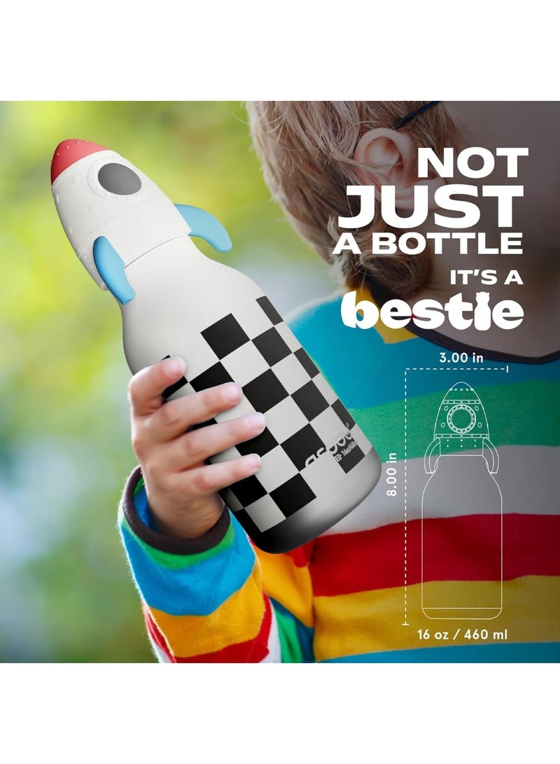 Asobu Rocket Bestie Bottle 16oz Kids Insulated Water Bottle with Straw, Vacuum Stainless Steel, Leakproof BPA-Free, Cute Rocket Design, Cold 24h Hot 12h, Durable School Travel Bottle - Image 5