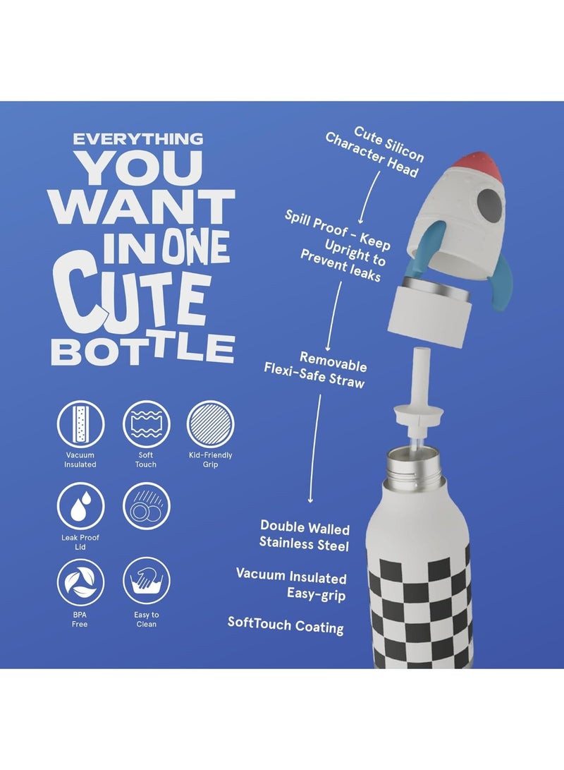 Asobu Rocket Bestie Bottle 16oz Kids Insulated Water Bottle with Straw, Vacuum Stainless Steel, Leakproof BPA-Free, Cute Rocket Design, Cold 24h Hot 12h, Durable School Travel Bottle - Image 3