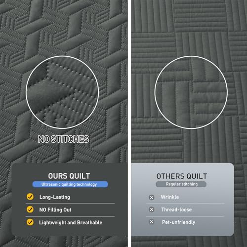 Lavsiry Dark Grey Queen Size Quilt Bedding Set with Pillow Shams, Summer Lightweight Bedspread Coverlet, Soft Quilted Blanket Thin Comforter for All Seasons - Image 3