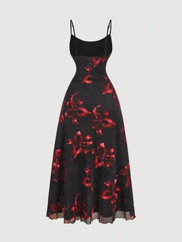 BEAUDRM Women's Plus Size Summer Spring Wedding Guest Dress Floral Boho Maxi Dress Ruffle Beach Vacation Flowy Sundresses Red and Black X-Large Plus - Image 3