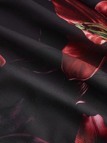 BEAUDRM Women's Plus Size Summer Spring Wedding Guest Dress Floral Boho Maxi Dress Ruffle Beach Vacation Flowy Sundresses Red and Black X-Large Plus - Image 4