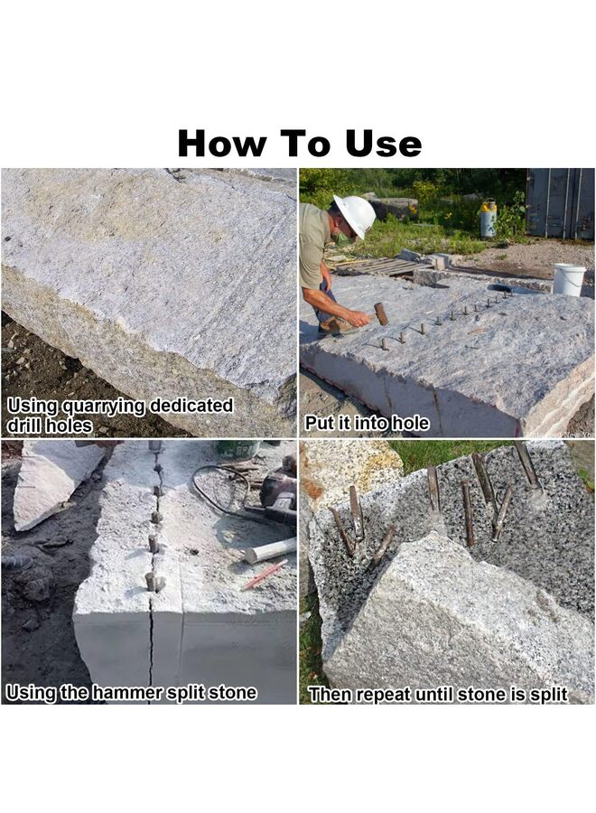 Rock Splitting Wedges, 5/8 Inch Wedge and Feather Shims, Heavy Duty Stone Splitting Tools for Marble Rocks Concrete Granite - Image 5