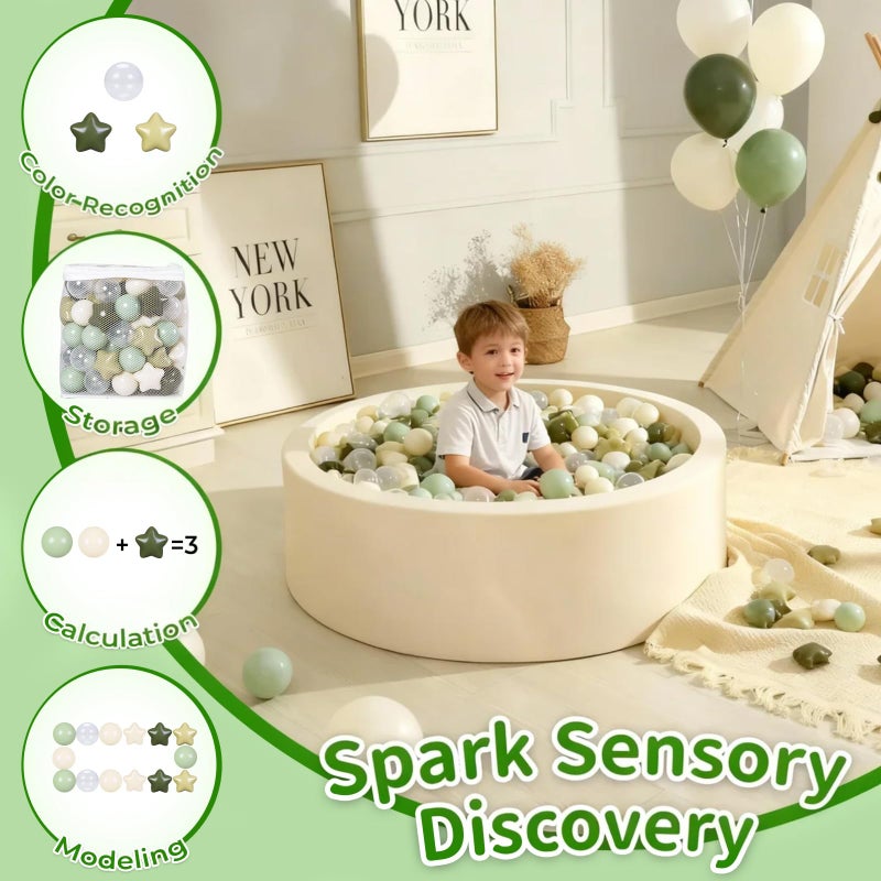 TRENDPLAY Star Ball Pit Balls 200 for Toddlers - Green Ball Pit Ball Shapes for Boys Girls Fun, Birthday Party, Christmas Decoration, Cream Colors Mix Green - Image 5