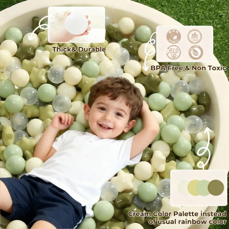 TRENDPLAY Star Ball Pit Balls 200 for Toddlers - Green Ball Pit Ball Shapes for Boys Girls Fun, Birthday Party, Christmas Decoration, Cream Colors Mix Green - Image 3