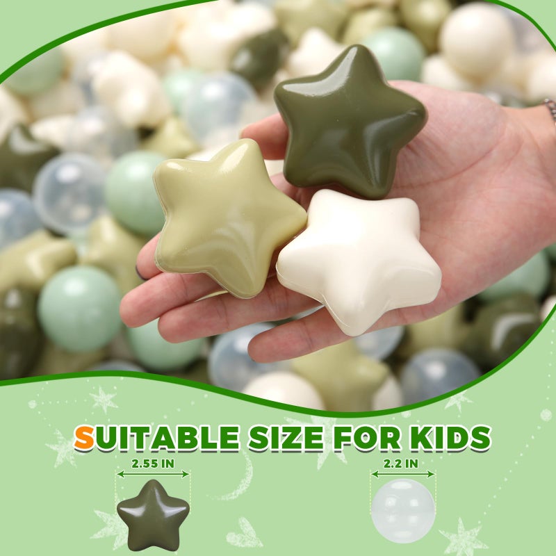 TRENDPLAY Star Ball Pit Balls 200 for Toddlers - Green Ball Pit Ball Shapes for Boys Girls Fun, Birthday Party, Christmas Decoration, Cream Colors Mix Green - Image 4