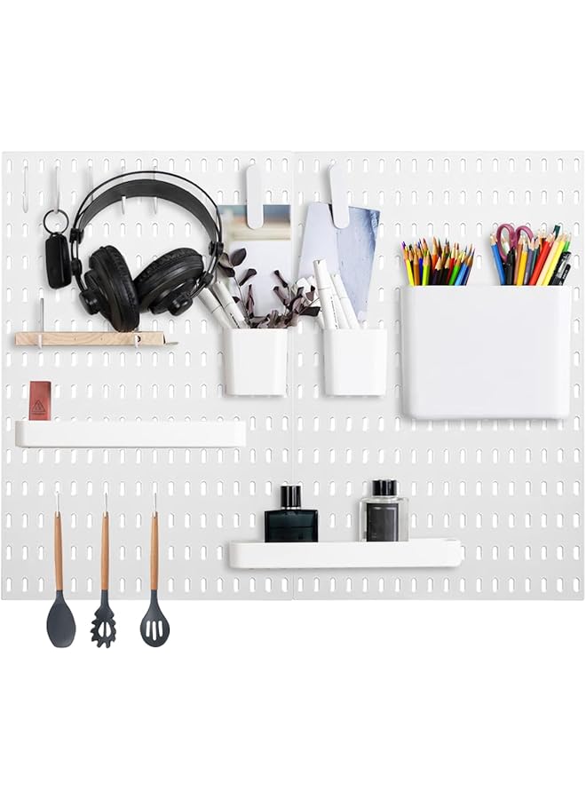 promass Pegboard Organizer with Hooks, Wall Mount Pegboard Combination Display Organizer Panel Kit with 19Pcs Accessory Metal Wall Organizer Stand for Bedroom Home Office Kitchen Bathroom 36x36cm - Image 1