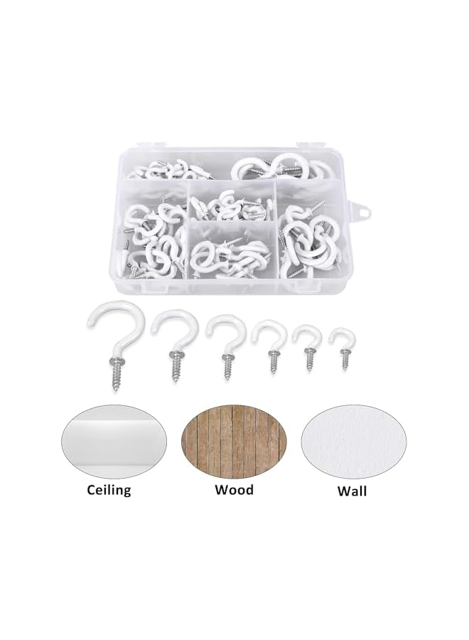 PROMASS promass Ceiling Hook, 90 Pcs Ceiling Plant Hook, 6 Sizes White Vinyl Coated Ceiling Hooks Kit, Screw-in Hooks, Ceiling Hooks for Hanging Plants for Plants, Kitchen, Cups, 1/2 in to 1-1  - Image 4