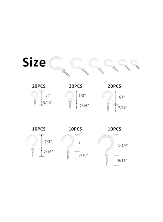 PROMASS promass Ceiling Hook, 90 Pcs Ceiling Plant Hook, 6 Sizes White Vinyl Coated Ceiling Hooks Kit, Screw-in Hooks, Ceiling Hooks for Hanging Plants for Plants, Kitchen, Cups, 1/2 in to 1-1  - Image 5