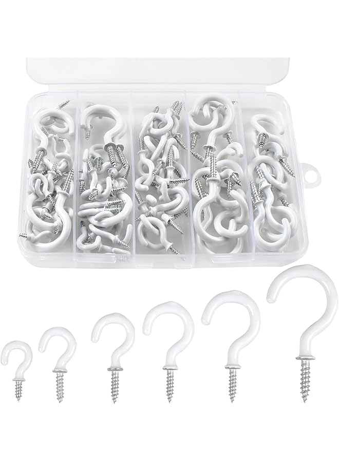 PROMASS promass Ceiling Hook, 90 Pcs Ceiling Plant Hook, 6 Sizes White Vinyl Coated Ceiling Hooks Kit, Screw-in Hooks, Ceiling Hooks for Hanging Plants for Plants, Kitchen, Cups, 1/2 in to 1-1  - Image 1