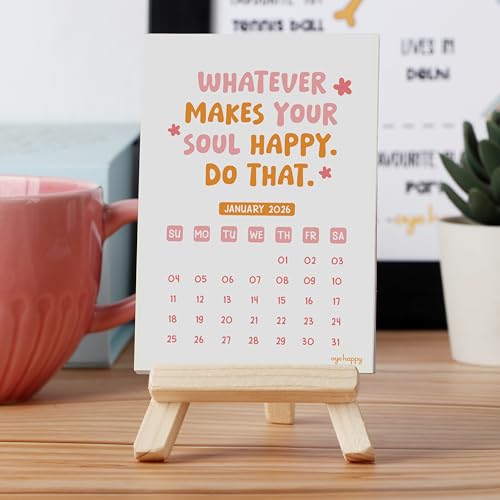 Oye Happy - Positive Vibes Calendar 2026 | Daily Positivity and Uplifting Messages | Motivational Gift with Pine Wood Easel - Image 1